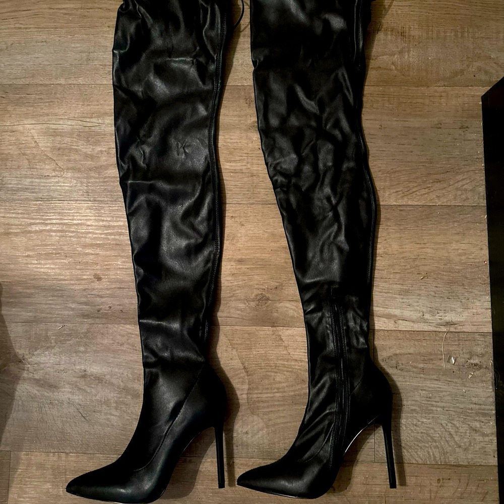 Liliana black THIGH HIGH 5” stilettos up for grabs! Worn inside once. TTS 8.5